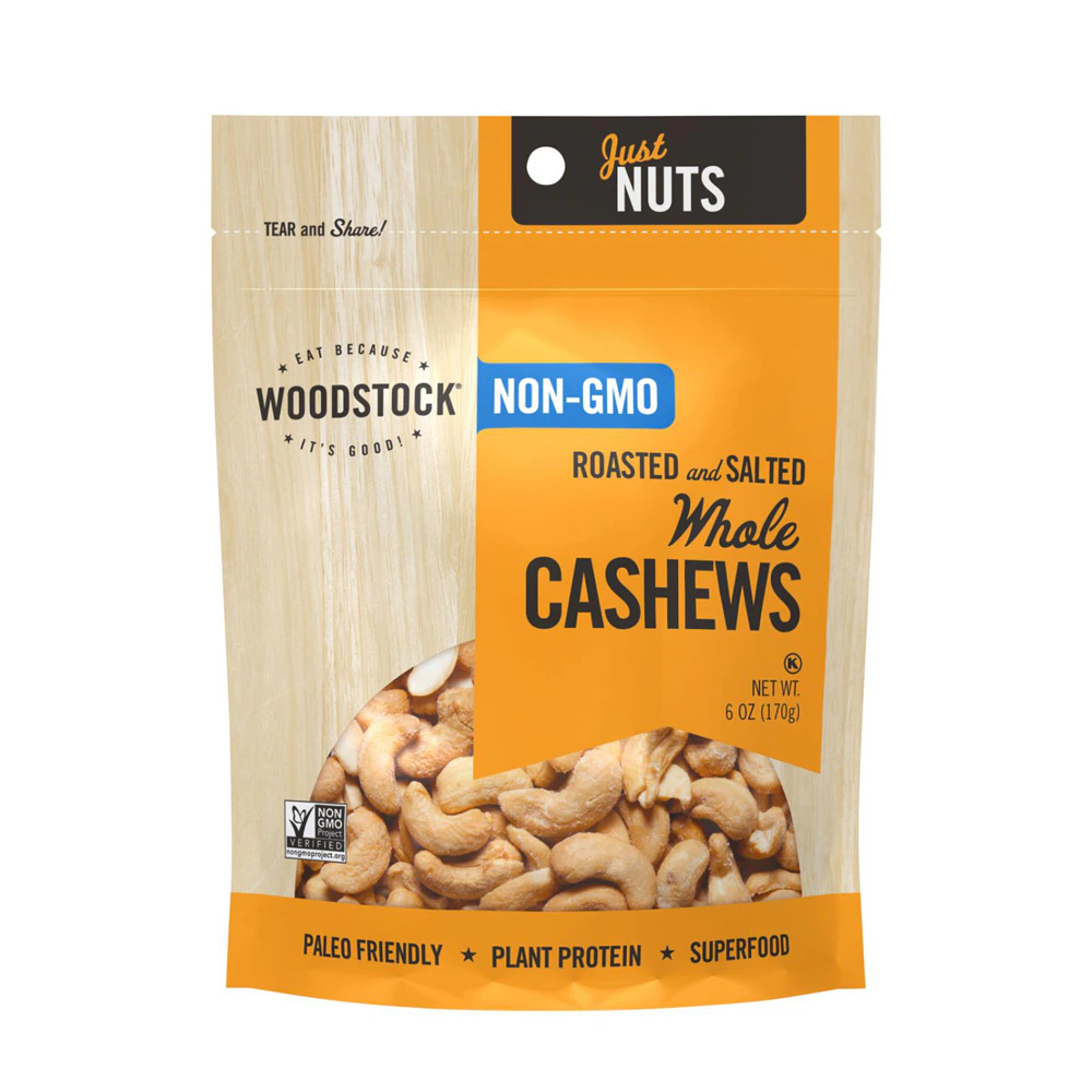 Woodstock Non-GMO Kosher Roasted & Salted Whole Cashews -- 6 oz
