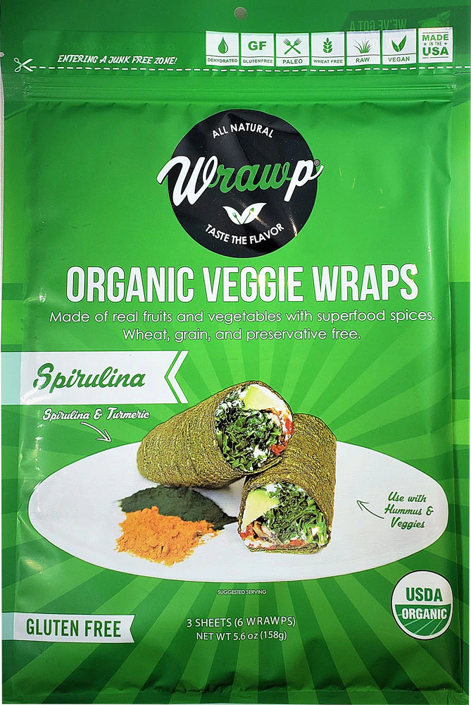 WrawP Gluten Free Organic Veggie Wraps Spirulina -- 6 Wraps