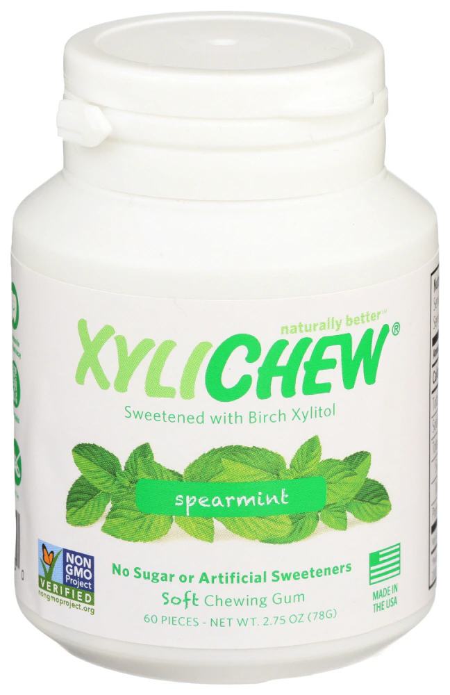 XyliChew Non-GMO Soft Chewing Gum Spearmint -- 60 Pieces
