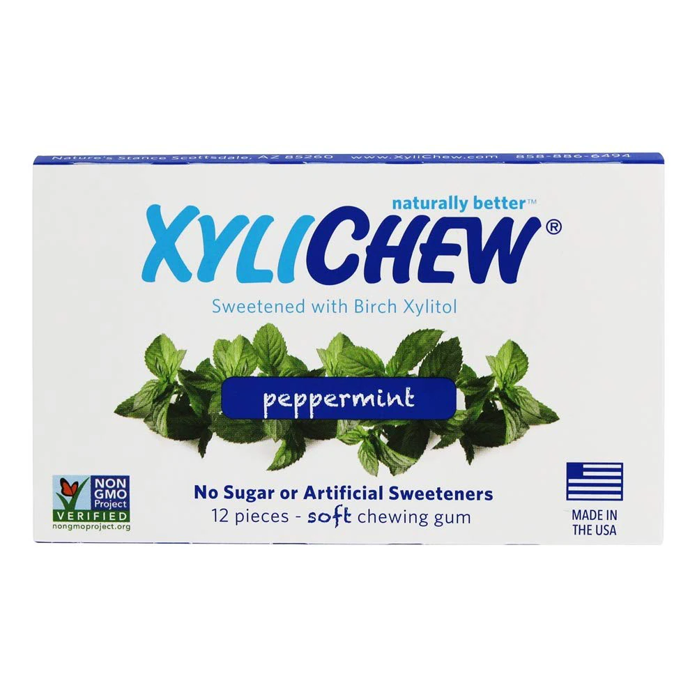 XyliChew NOn-GMO Sugar Free Soft Chewing Gum Peppermint -- 12 Pieces