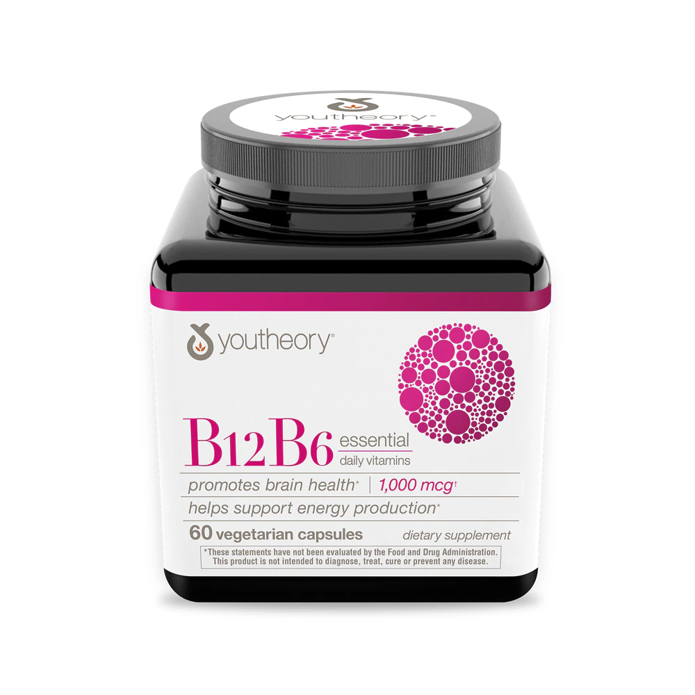 Youtheory B12 B6 Essential Daily Vitamins -- 60 Vegetarian Capsules