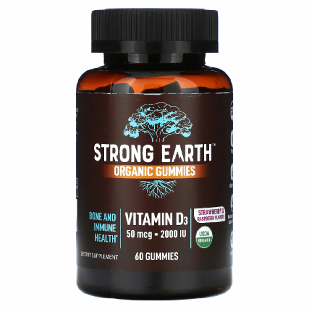 Yum V's Strong Earth Organic Vitamin D3 For Adults Strawberry & Raspberry -- 60 Gummies