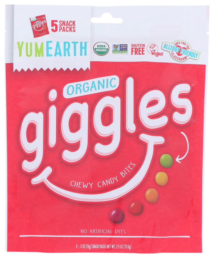 YumEarth Giggles Chewy Candy Bites Non-GMO Organic Fruit -- 5 Snack Packs