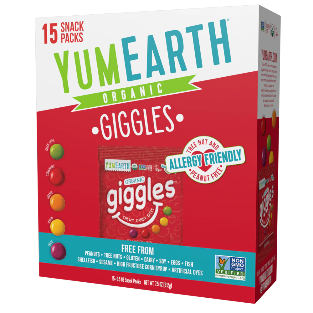 YumEarth Giggles Chewy Candy Bites Non-GMO Organic Fruit -- 15 Snack Packs