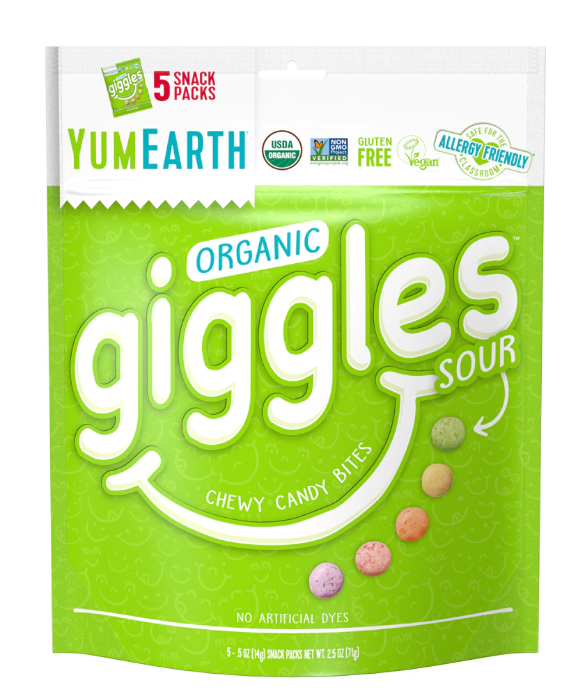 YumEarth Giggles Chewy Candy Bites Non-GMO Organic Sours -- 5 Snack Packs