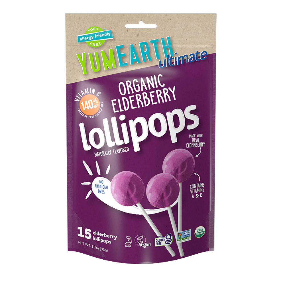 YumEarth Organic Elderberry Lollipops -- 15 Pops
