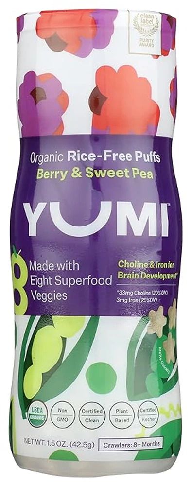 Yumi Organic Rice Free Puffs 8+ Months Berry & Sweet Pea -- 6 Pack