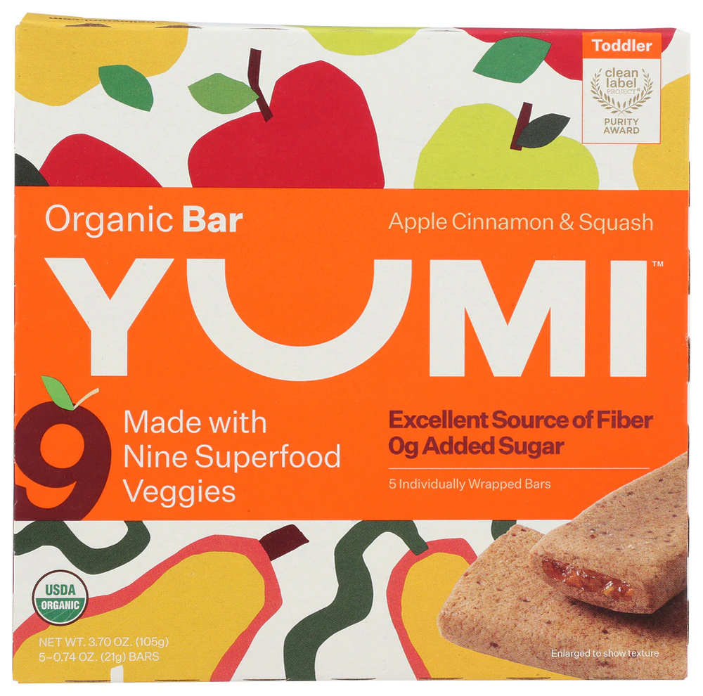Yumi Organic Snack Bar Toddler Apple Cinnamon & Squash -- 5 Bars