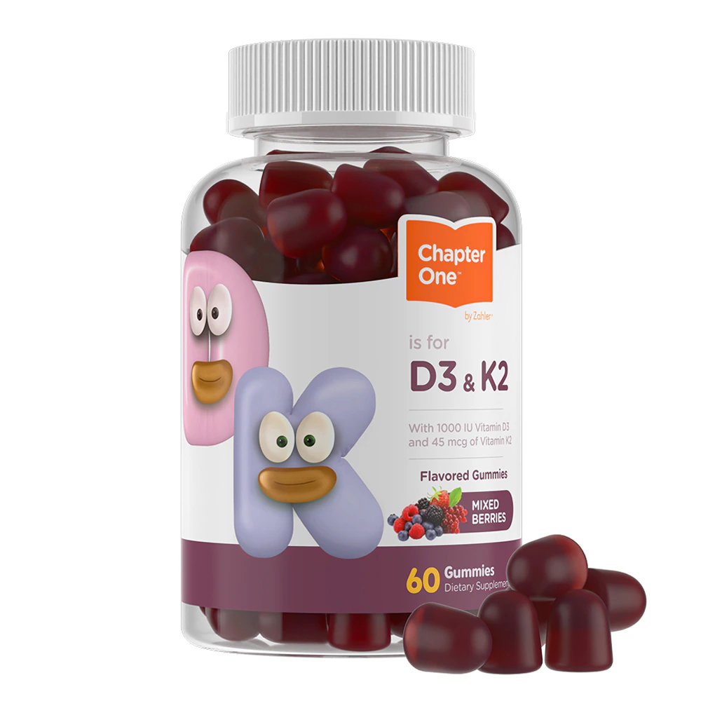 Zahler Chapter One Kids Vitamin D3 1000 IU & K2 45 mcg Mixed Berries -- 60 Gummies