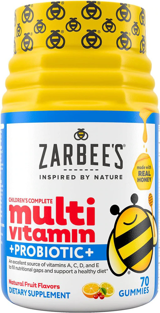 Zarbee's Children's Complete Multivitamin + Probiotic 2+ Years Natural Orange Lemon & Cherry -- 70 Gummies