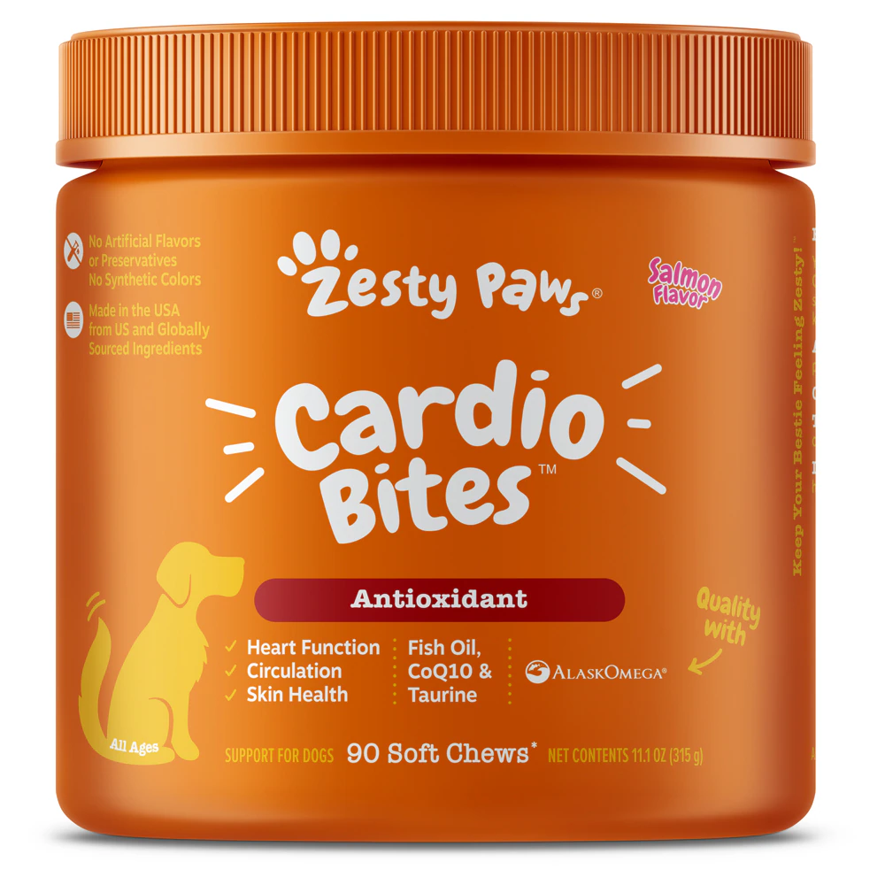 Zesty Paws Cardio Bites Heart Dog Supplement Salmon -- 90 Soft Chews