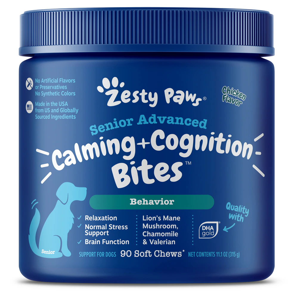Zesty Paws Senior Advanced Calming + Cognition Bites Dog Supplement Chicken -- 90 Soft Chews
