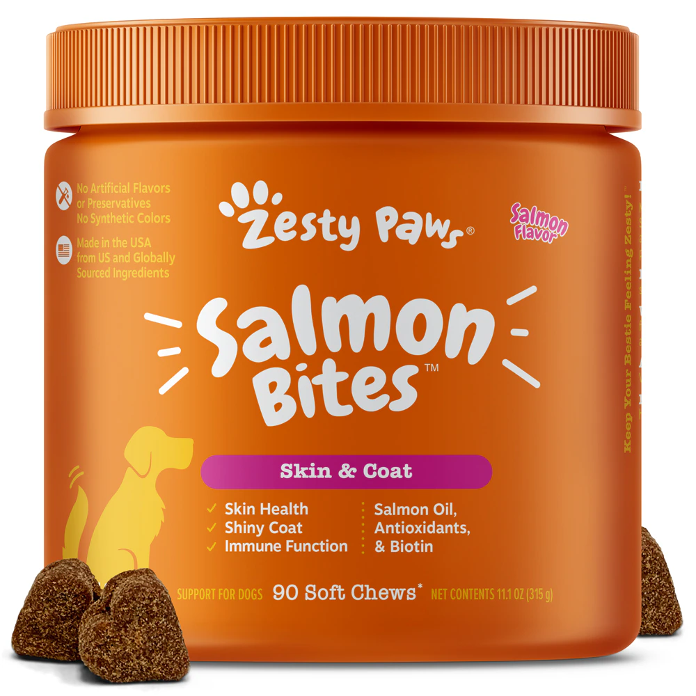 Zesty Paws Skin & Coat Salmon Fish Oil & Omega-3 Supplement for Dogs -- 90 Soft Chews