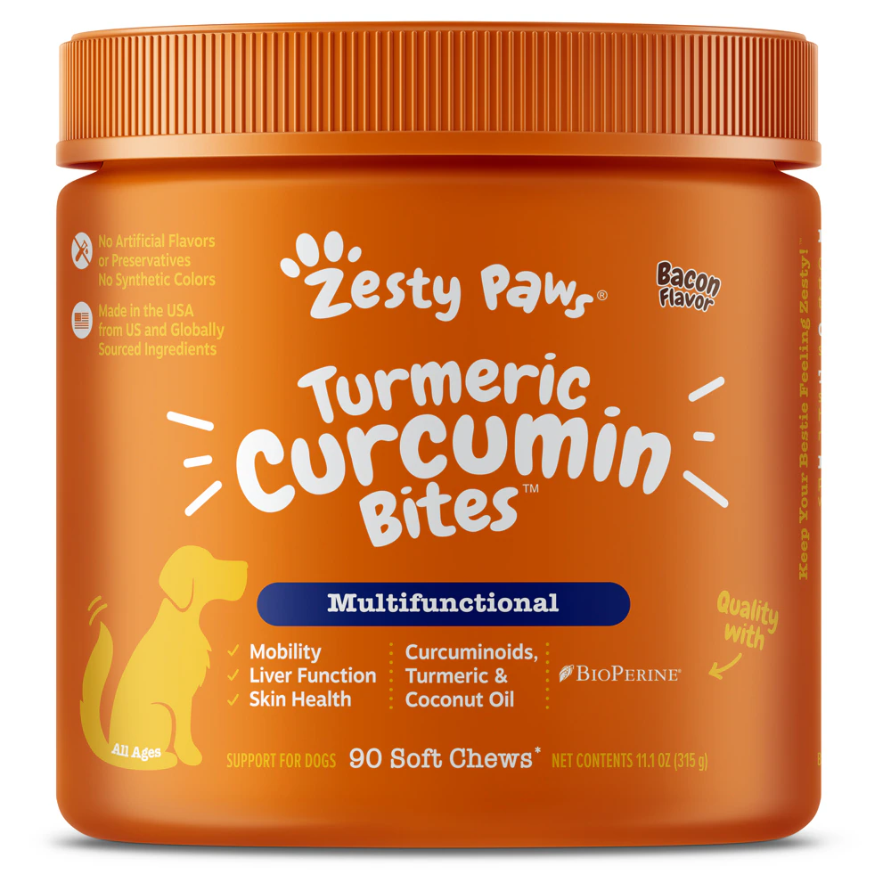 Zesty Paws Turmeric Curcumin Bites Multifunctional Dog Supplement Duck -- 90 Soft Chews