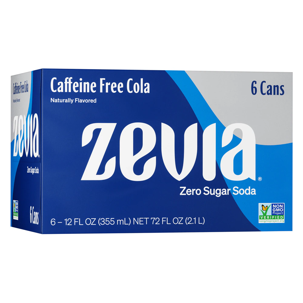 Zevia Non-GMO Zero Calorie Soda Caffeine Free Cola -- 6 Cans