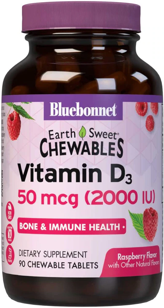 Bluebonnet Nutrition Earth Sweet Chewables Vitamin D3 Natural Raspberry -- 2000 IU - 90 Chewable Tablets