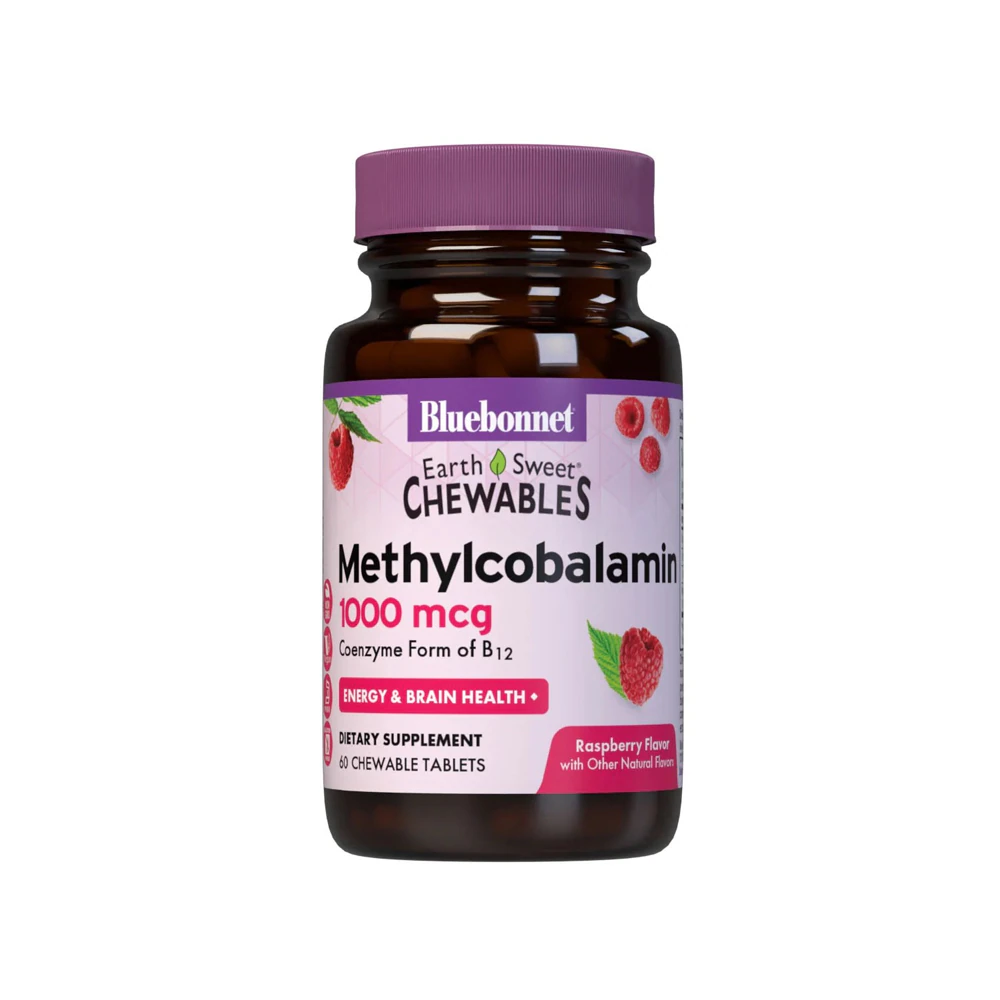 Bluebonnet Nutrition EarthSweet Chewables Methylcobalamin Vitamin B12 Natural Raspberry -- 60 Chewable Tablets