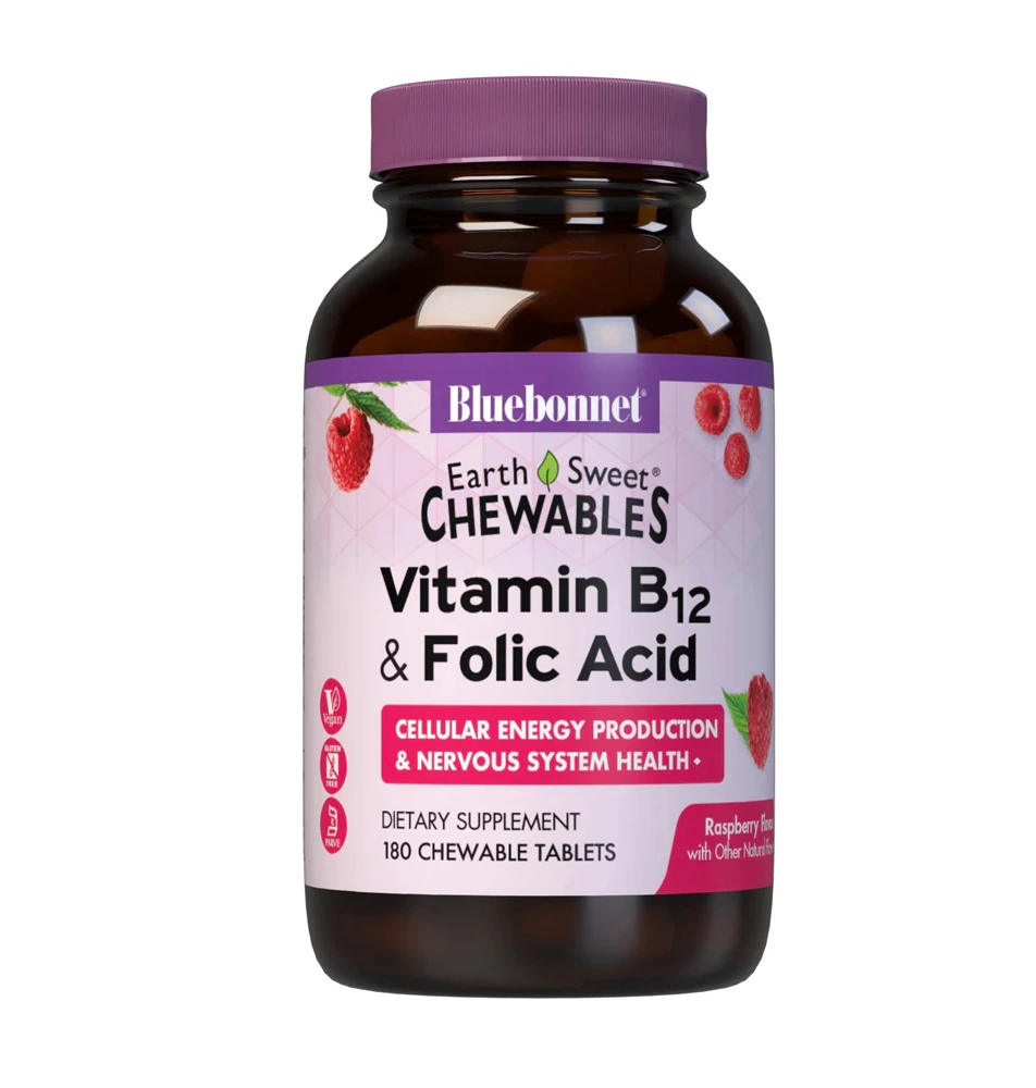 Bluebonnet Nutrition EarthSweet? Chewables Vitamin B12 & Folic Acid Natural Raspberry -- 180 Chewable Tablets
