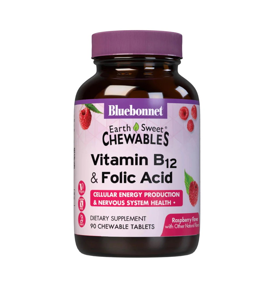 Bluebonnet Nutrition EarthSweet? Chewables Vitamin B12 & Folic Acid Natural Raspberry -- 90 Chewable Tablets