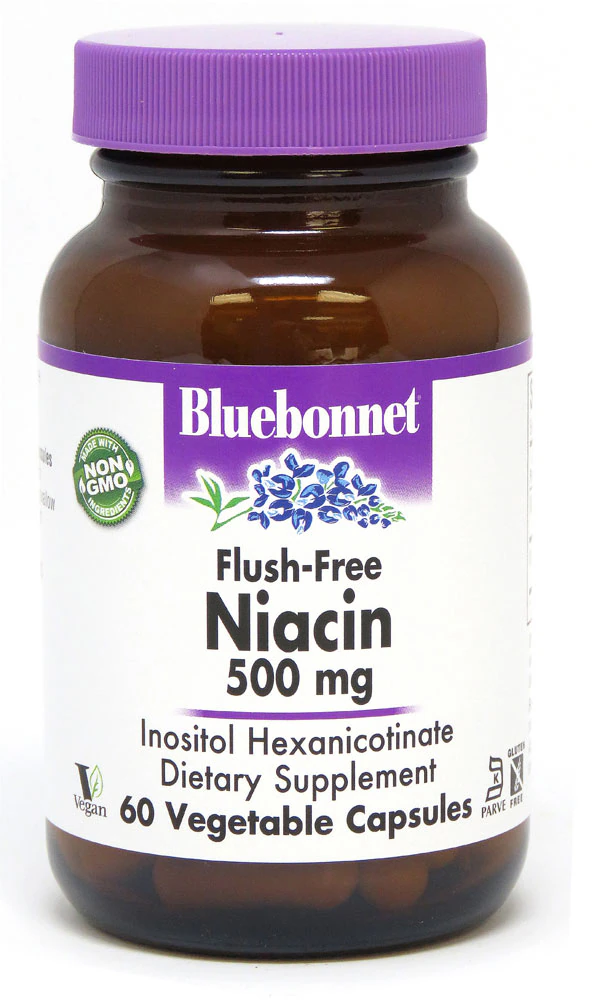 Bluebonnet Nutrition Flush-Free Niacin -- 500 mg - 60 Vegetarian Capsules