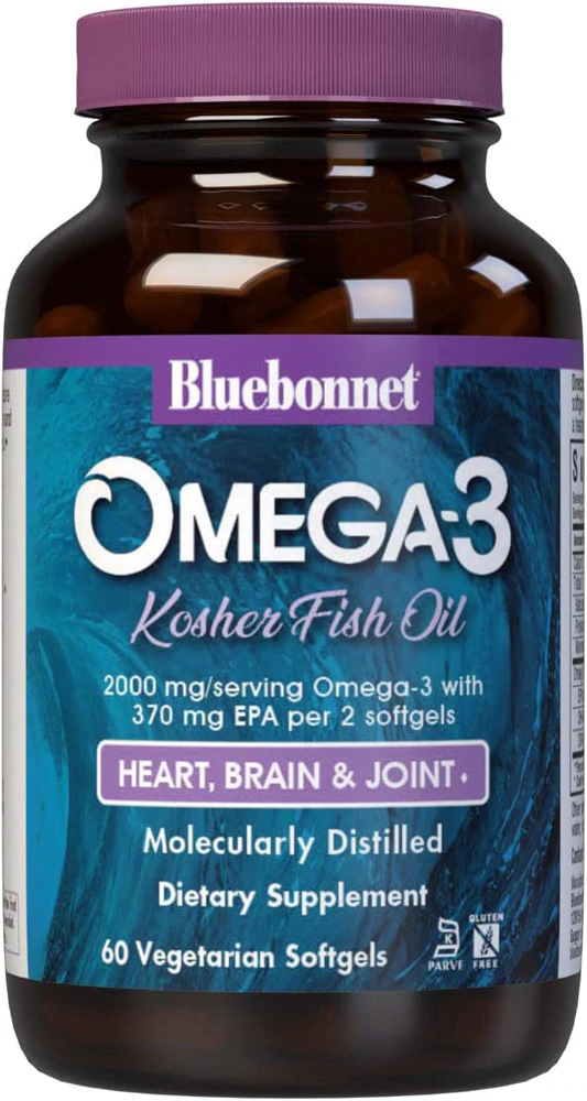 Bluebonnet Nutrition Omega-3 Kosher Fish Oil -- 60 Vegetarian Softgels