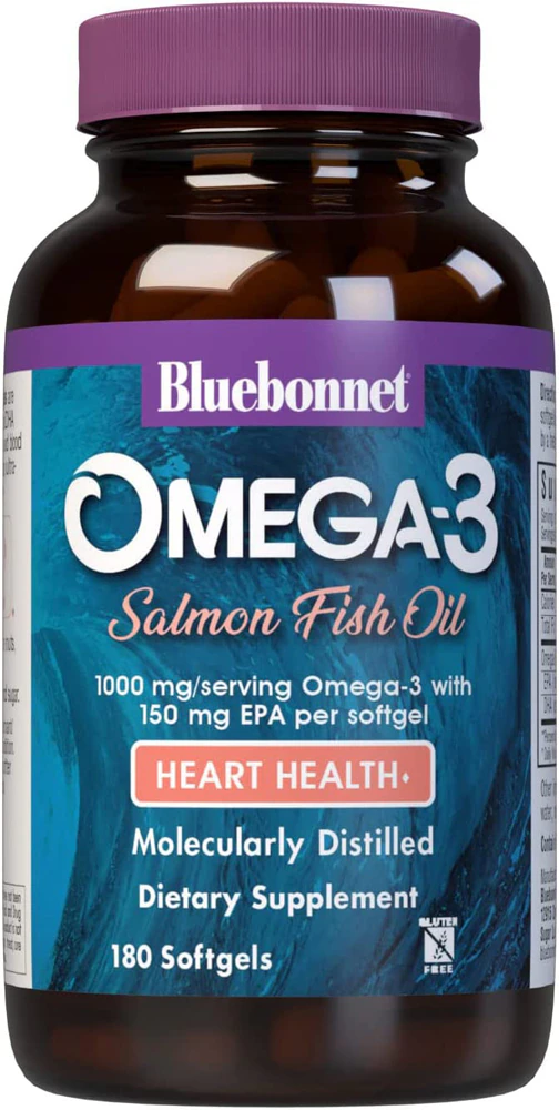 Bluebonnet Nutrition Omega-3 Salmon Fish Oil Heart Health -- 180 Softgels
