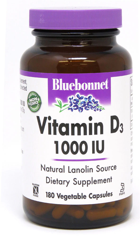 Bluebonnet Nutrition Vitamin D3 -- 1000 IU - 180 Vegetable Capsules