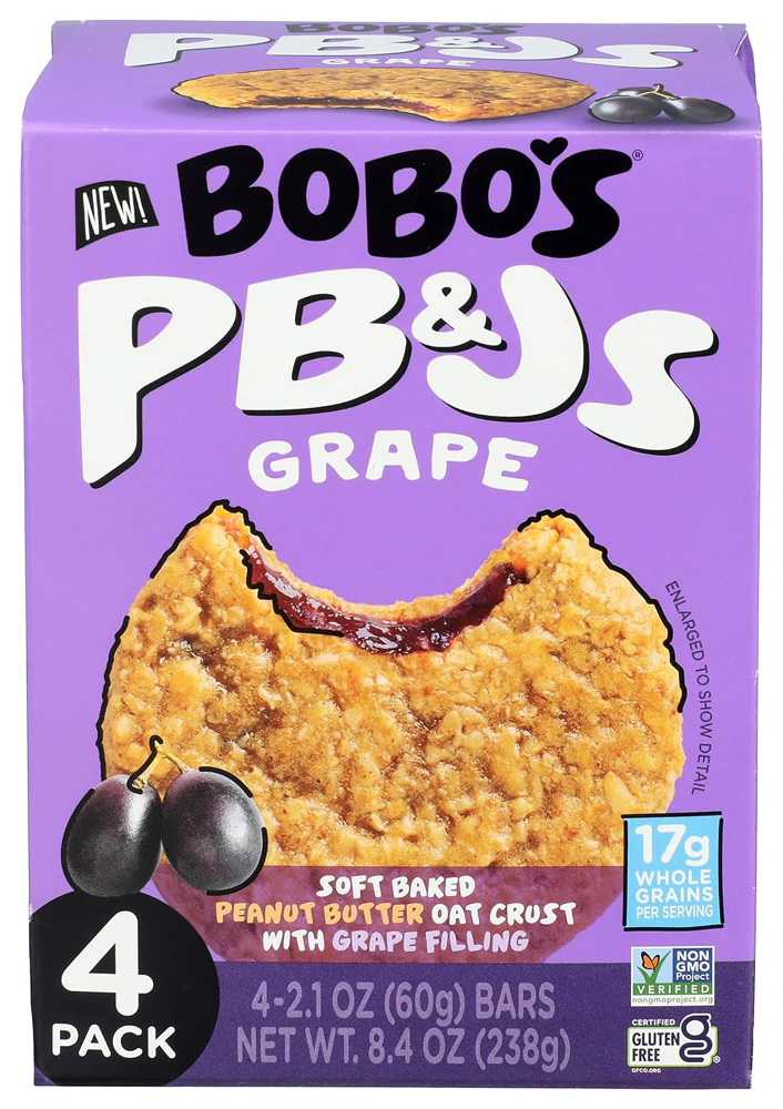 Bobo's Gluten Free PB&Js Soft Baked Peanut Butter Oat Crust Grape -- 4 Bars