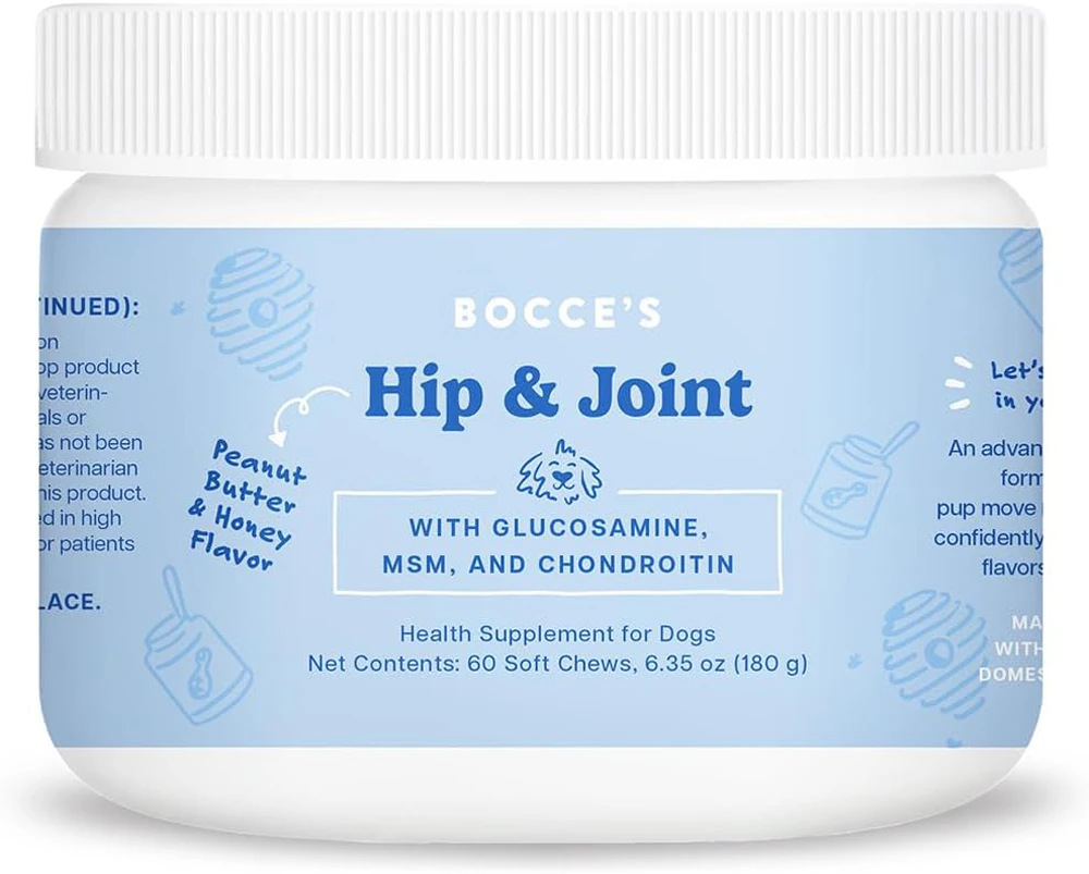 Bocce's Dog Supplement Hip & Joint with Glucosamine-MSM & Chondroitin Honey & Peanut Butter -- 60 Soft Chews