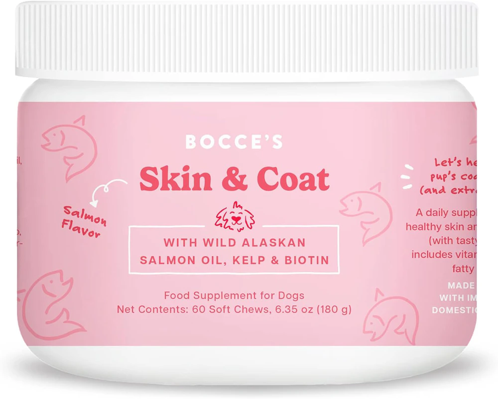 Bocce's Dog Supplement Skin & Coat with Wild Alaskan Salmon Oil-Kelp & Biotin Salmon -- 60 Soft Chews