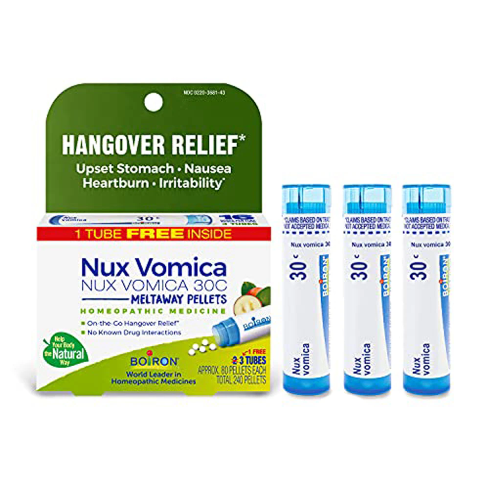Boiron Nux Vomica 30C Bonus Pack Hangover Relief - Upset Stomach-Nausea-Heartburn-Irritability -- 240 Pellets