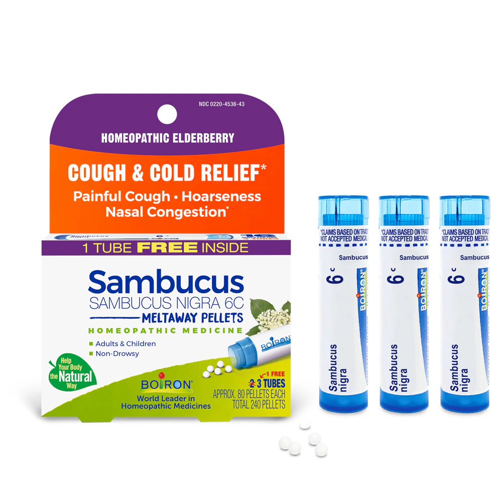 Boiron Sambucus Nigra 6C Bonus Pack Cough & Cold Relief-Painful Cough-Hoarseness-Nasal Congestion -- 240 Pellets