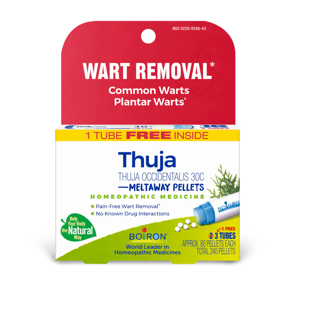Boiron Thuja Occidentalis 30C Bonus Pack Wart Removal-Common Warts-Plantar Warts -- 240 Pellets