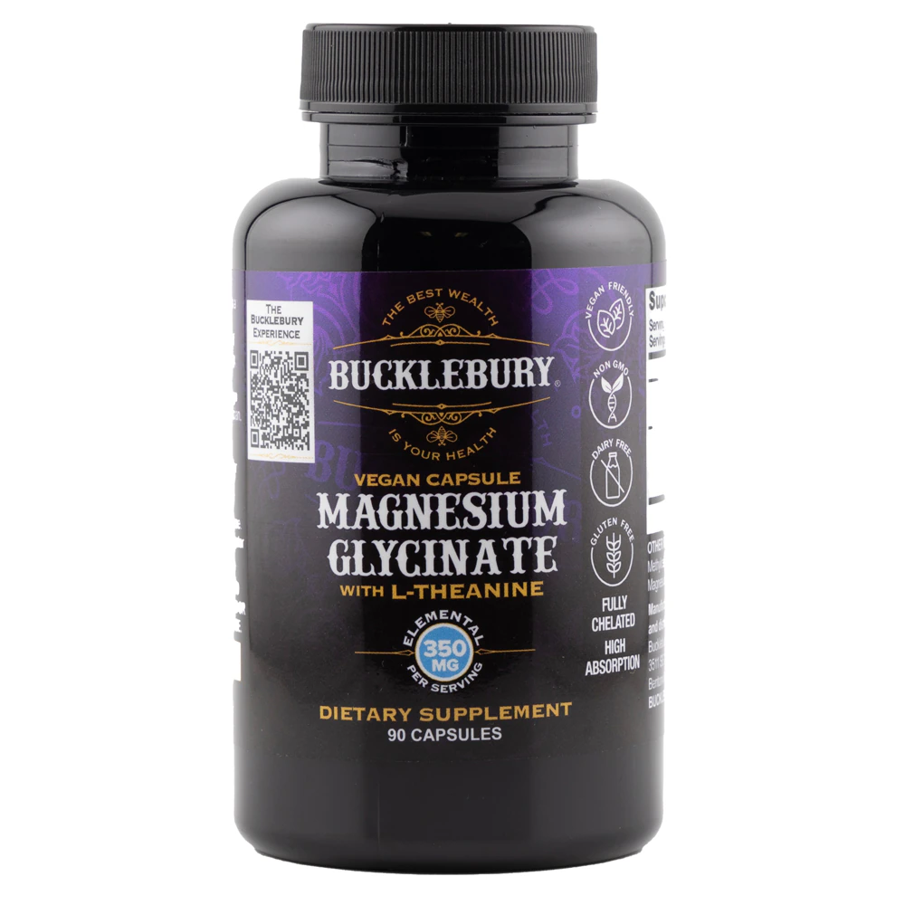 Bucklebury Magnesium Glycinate with L-Theanine -- 350 mg - 90 Capsules