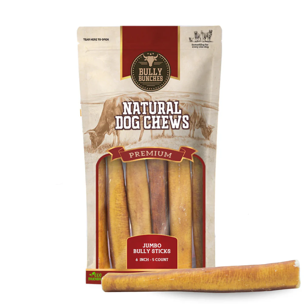 Bully Bunches Natural Dog Chews Bully 6 Inch Stick 5 Pack - Jumbo