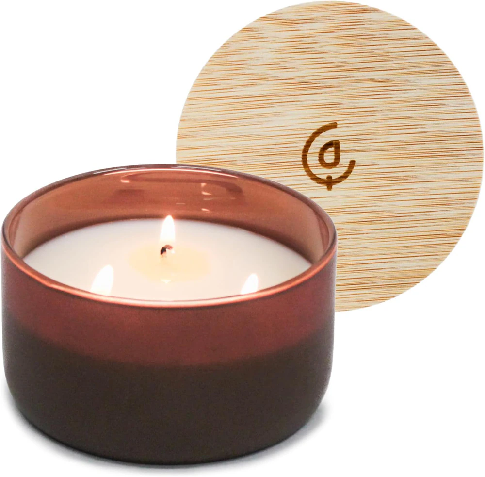 Calyan Wax Co Soy Candle 3 Wick Brown Glass Jar - Mahogany + Cashmere -- 8 oz