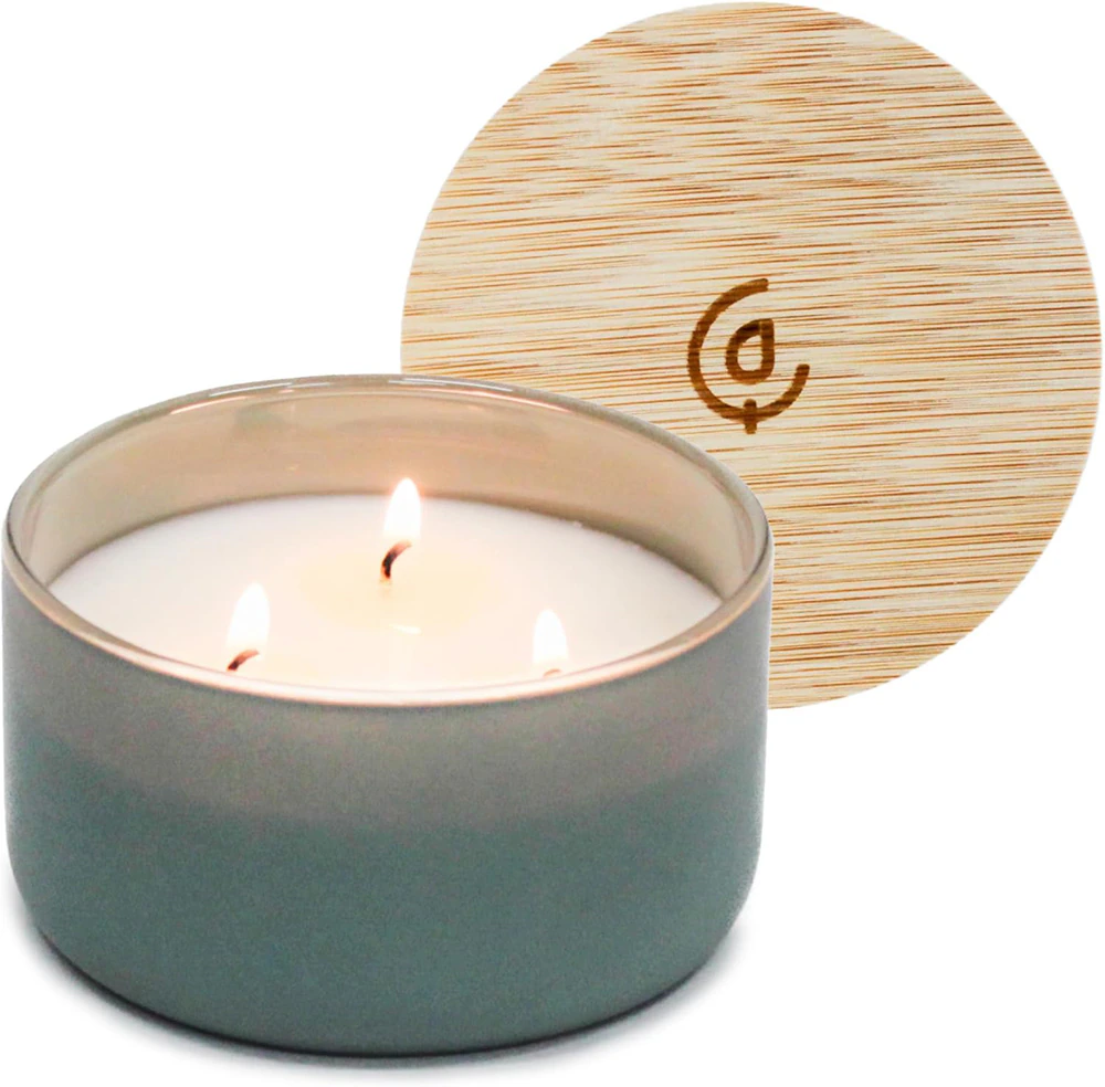 Calyan Wax Co Soy Candle 3 Wick Green Glass Jar - Evergreen + Eucalyptus -- 8 oz