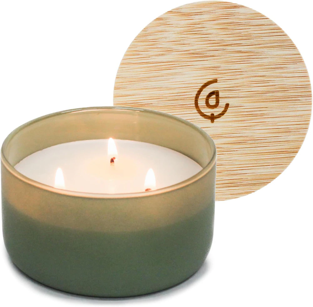 Calyan Wax Co Soy Candle 3 Wick Green Glass Jar - Pinon+ Woods -- 8 oz