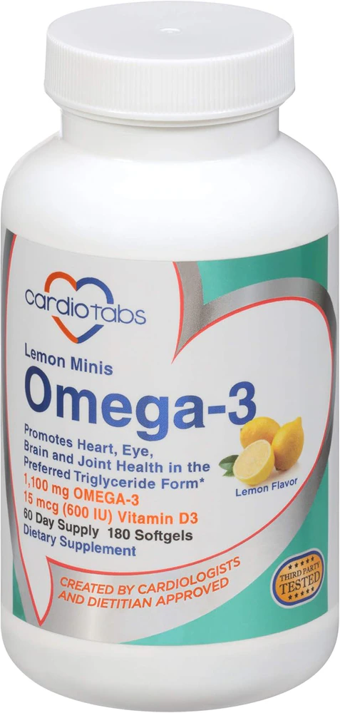 Cardiotabs Omega-3 Lemon Minis + Vitamin D3 -- 180 Softgels