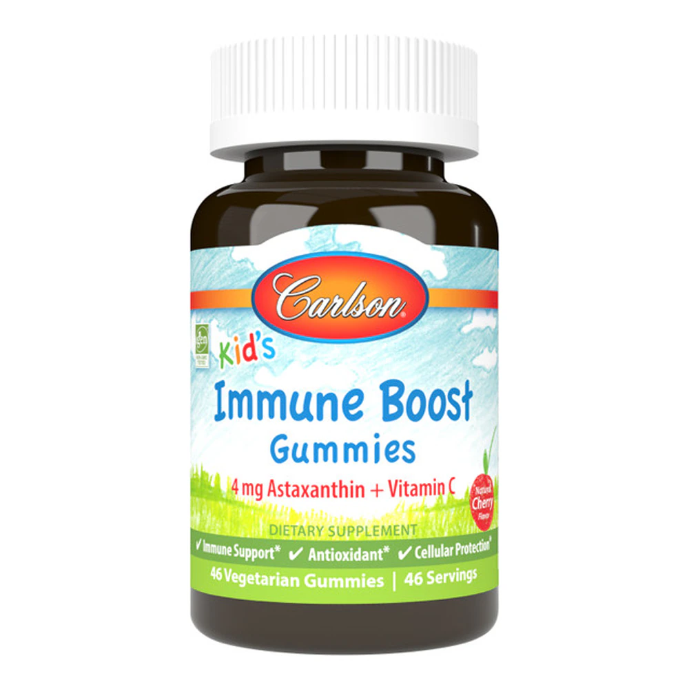 Carlson Kid's Immune Boost Gummies 4 mg Astaxanthin + Vitamin C Natural Cherry -- 46 Vegetarian Gummies