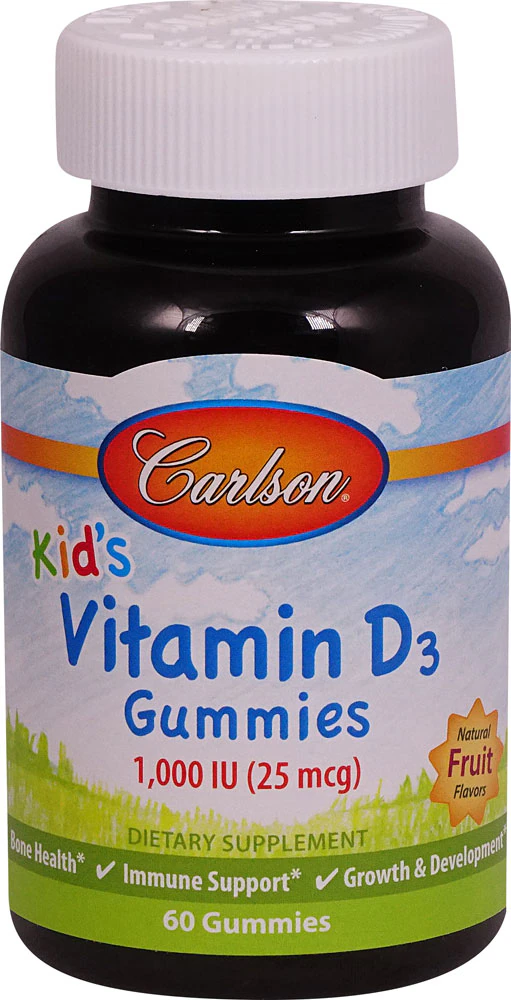 Carlson Kid's Vitamin D3 Gummies Natural Fruit -- 1000 IU - 60 Gummies