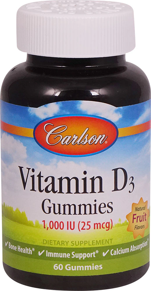 Carlson Vitamin D3 Gummies Natural Fruit -- 1000 IU - 60 Vegetarian Gummies