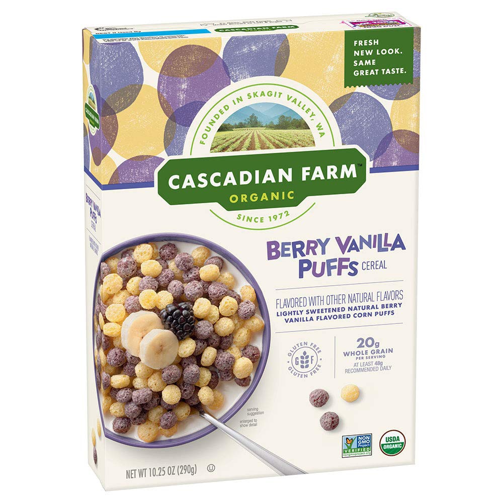 Cascadian Farm Organic Puffs Cereal Berry Vanilla -- 10.25 oz