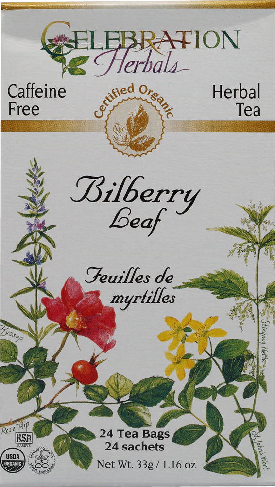 Celebration Herbals Organic Herbal Tea Caffeine Free Bilberry Leaf -- 24 Herbal Tea Bags