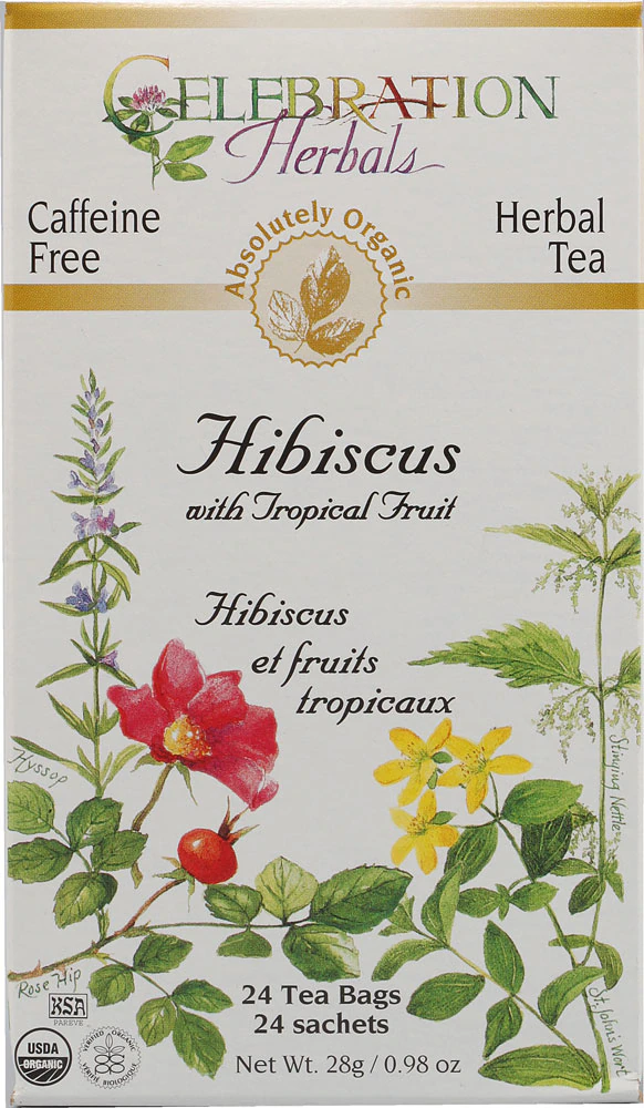 Celebration Herbals Organic Hibiscus with Tropical Fruit Tea Caffeine Free -- 24 Tea Bags