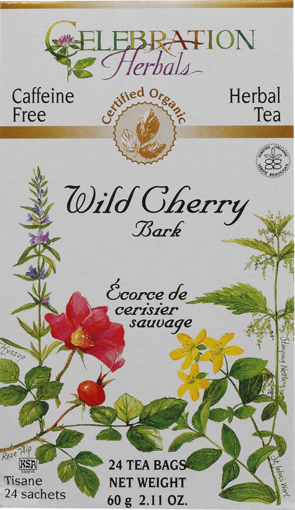 Celebration Herbals Organic Wild Cherry Bark Tea Caffeine -- 24 Herbal Tea Bags