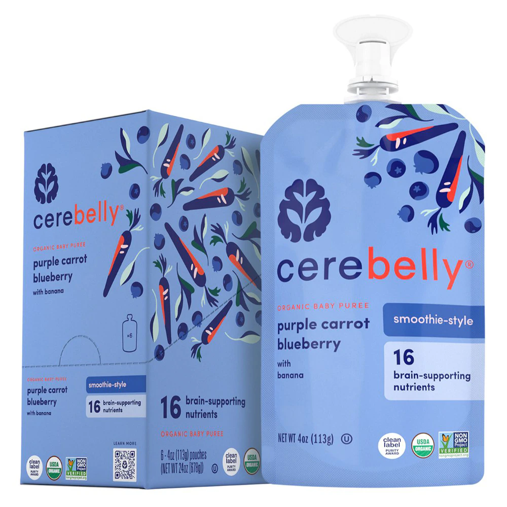 Cerebelly Organic Baby Food Dairy Free Smoothie Purple Carrot Blueberry -- 6 Pack