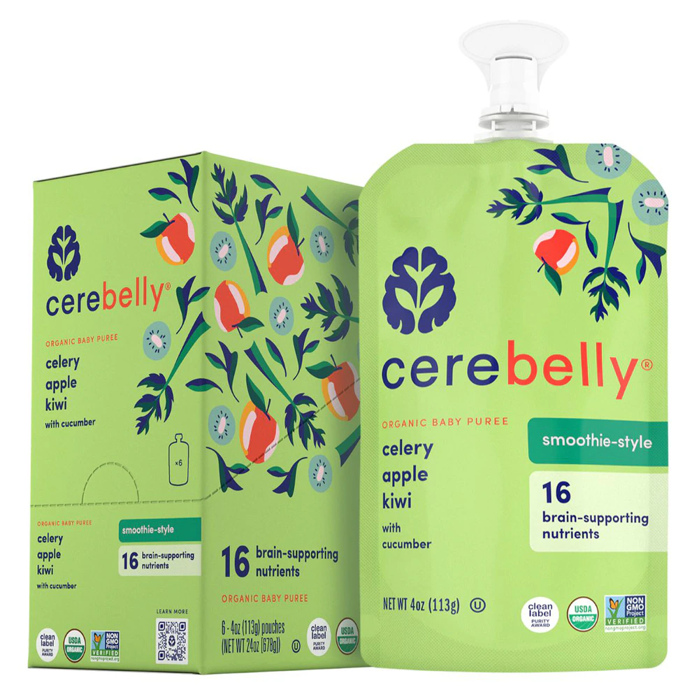 Cerebelly Organic Baby Food Dairy Free Smoothie Celery Apple Kiwi -- 6 Pack