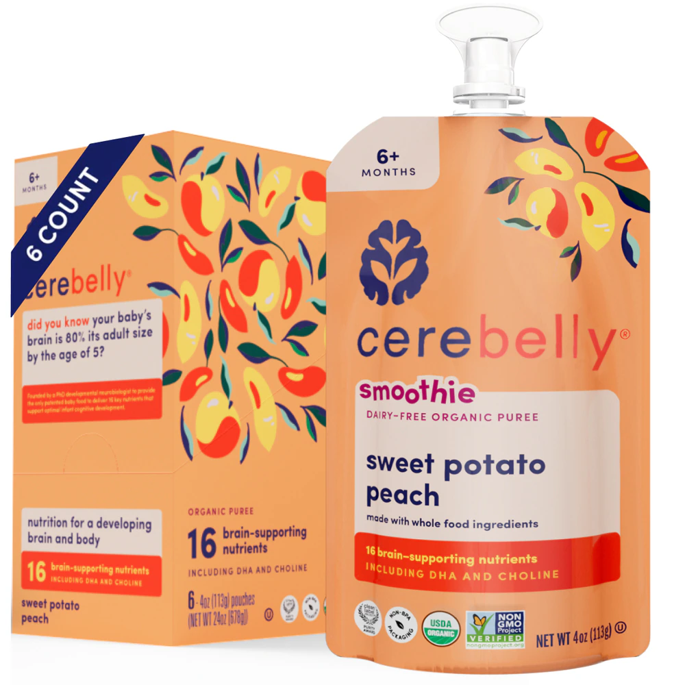 Cerebelly Organic Baby Food Dairy Free Smoothie Sweet Potato Peach -- 6 Pack