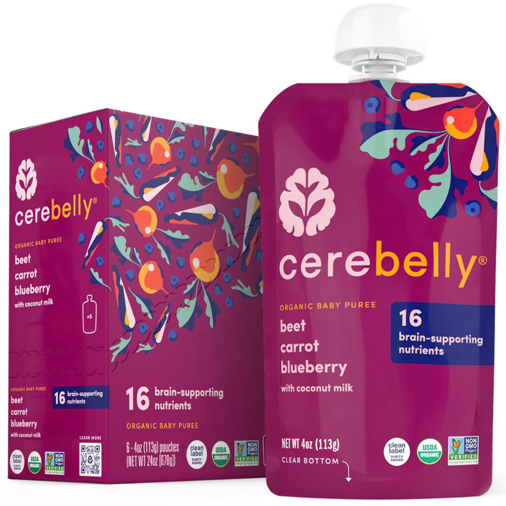 Cerebelly Organic Baby Food Purees Beet Carrot Blueberry -- 6 Pouches